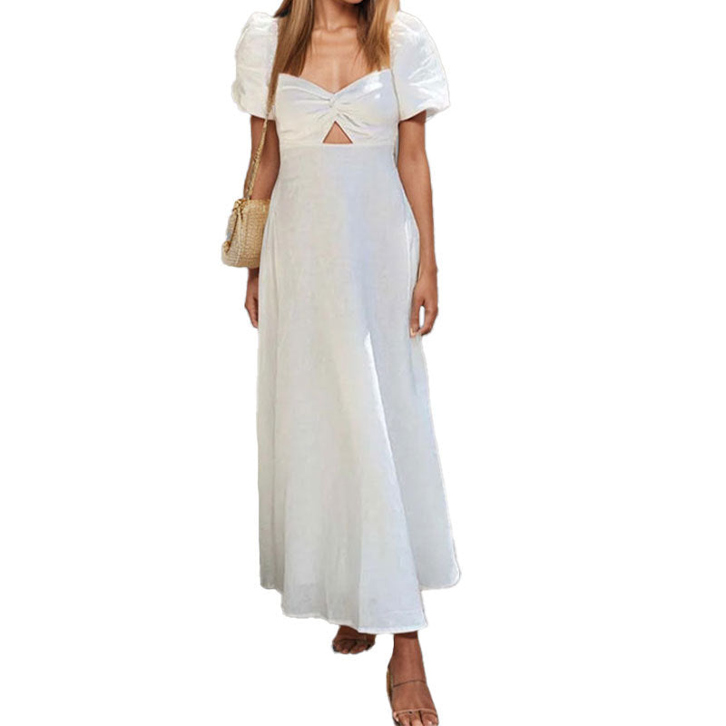 Damen Maxikleid mit raffiniertem Schlüssel-Design und voluminösen Puffärmeln Drune