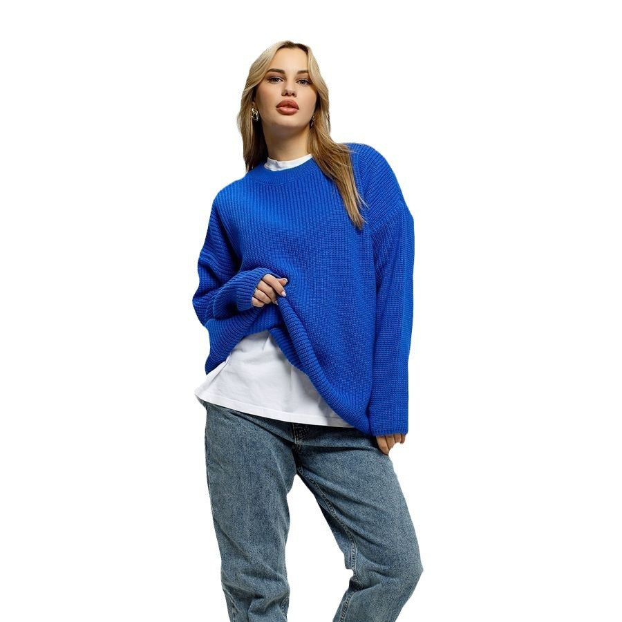Damen lässiger Strickpullover mit überschnittenen Schultern und modernem Zopfmuster Drune