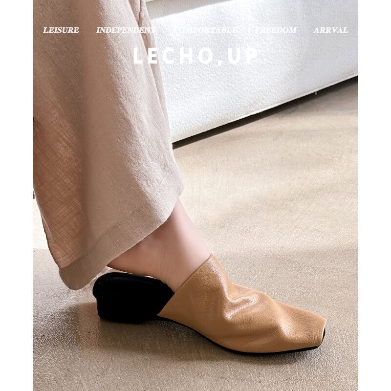 Damen Geschlossene Mule-Slipper aus softem Leder mit quadratischer Kappe Drune