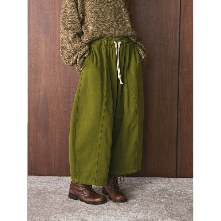 Damen Weite High‑Waist Canvas‑Culotte mit Kordelbund und Ziernähten Drune
