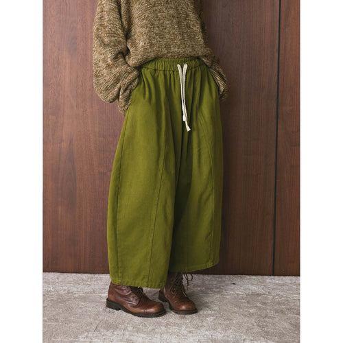 Damen Weite High‑Waist Canvas‑Culotte mit Kordelbund und Ziernähten Drune