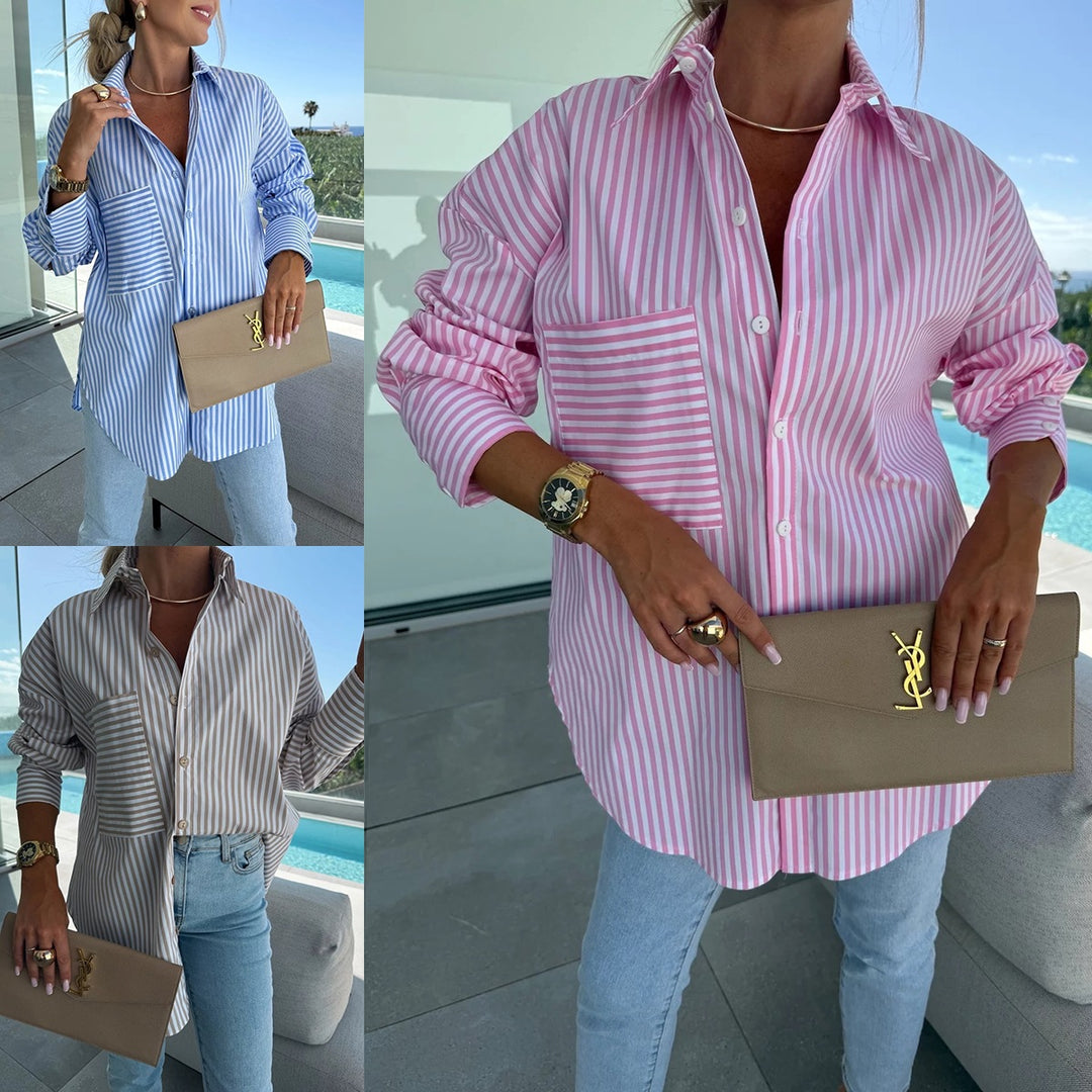 Damen Elegante gestreifte Bluse mit lässigem Schnitt Drune