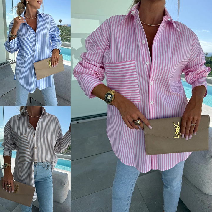 Damen Elegante gestreifte Bluse mit lässigem Schnitt Drune