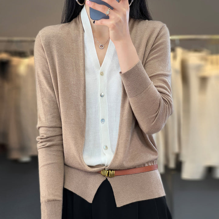 Damen Leichter Offener Feinstrick-Cardigan mit asymmetrischer Zipfelkante und taillierter Silhouette Drune