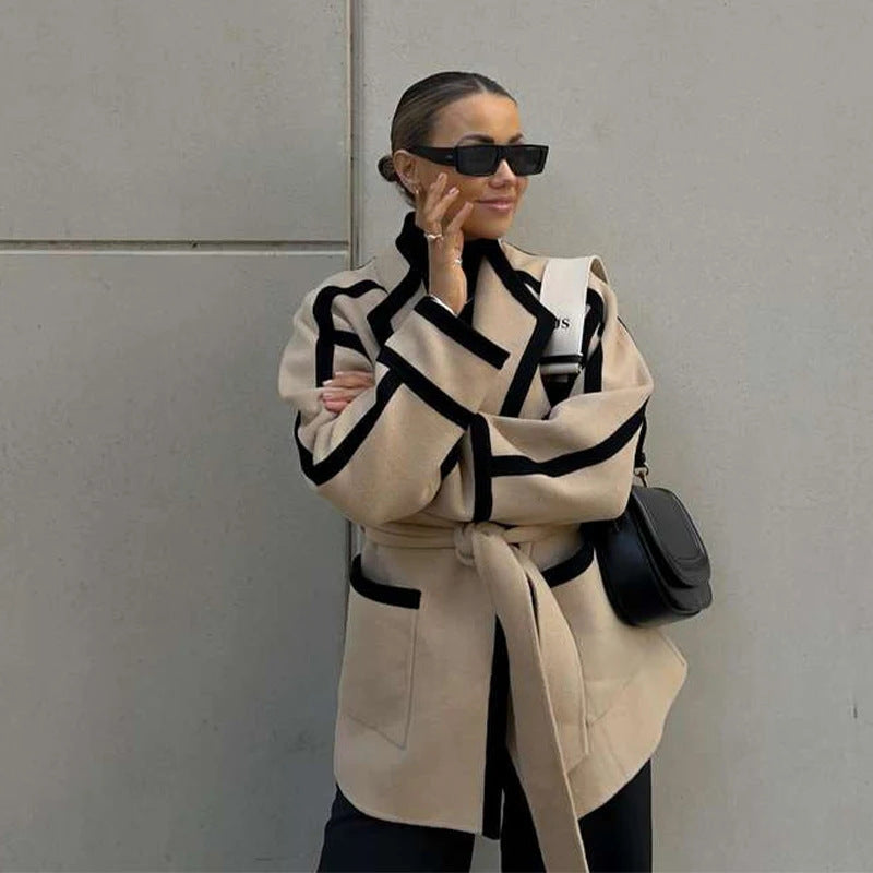 Damen Modische Wickeljacke mit grafischem Design Drune