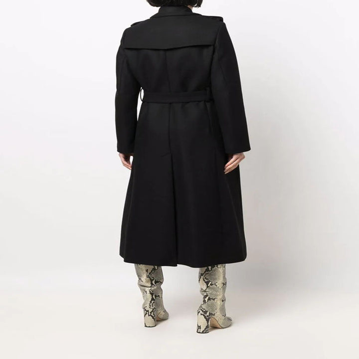 Damen Gehrock-Mantel im Trenchcoat-Stil mit betonter Taille und Schulterriegel Drune
