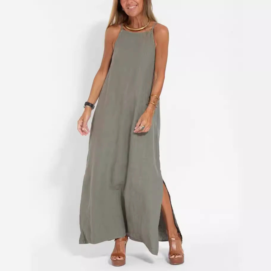 Damen lässiges Maxikleid mit schmalen Trägern und fließendem Schnitt Drune