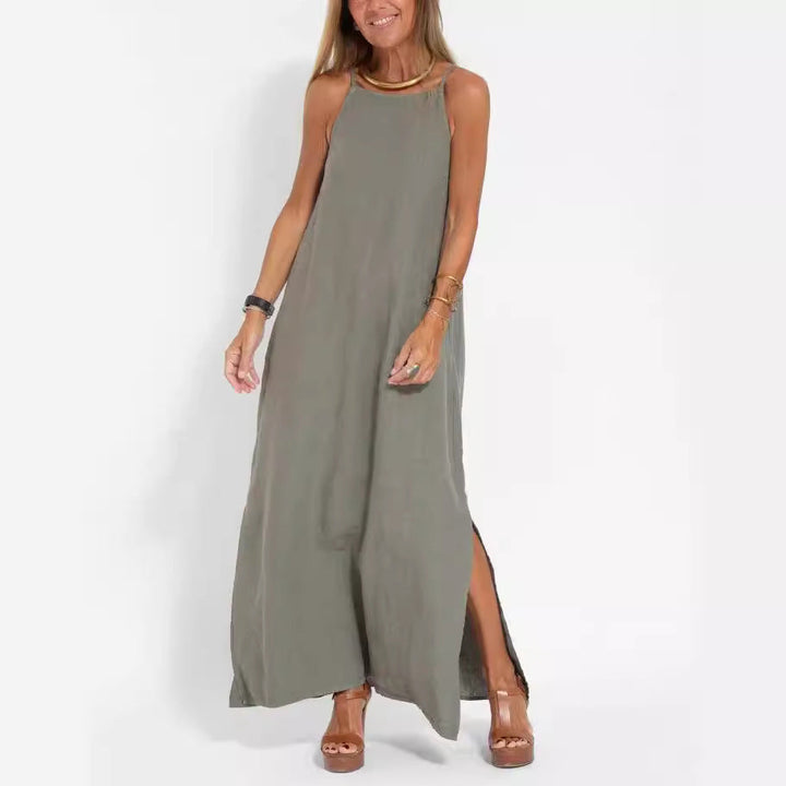 Damen lässiges Maxikleid mit schmalen Trägern und fließendem Schnitt Drune