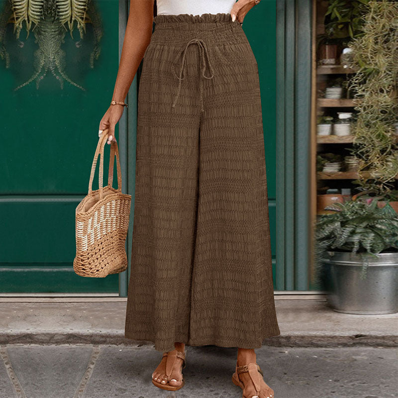 Damen weite taillenhohe Sommerhose mit Smok‑Bund und Kordelzug Drune