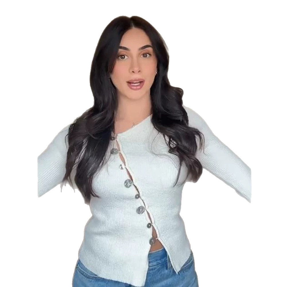 Damen Asymmetrischer Feinstrick-Cardigan mit Schmuckknopf-Leiste Drune