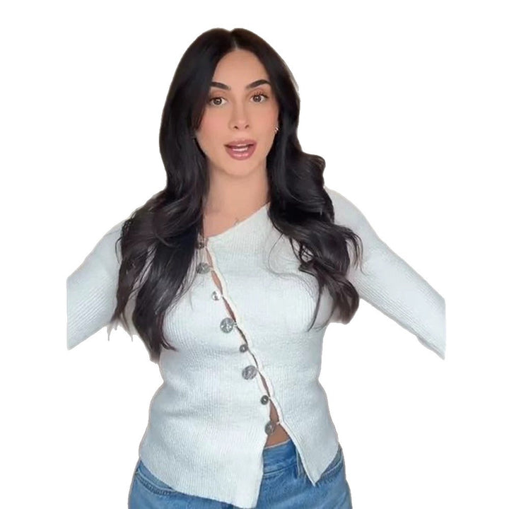 Damen Asymmetrischer Feinstrick-Cardigan mit Schmuckknopf-Leiste Drune