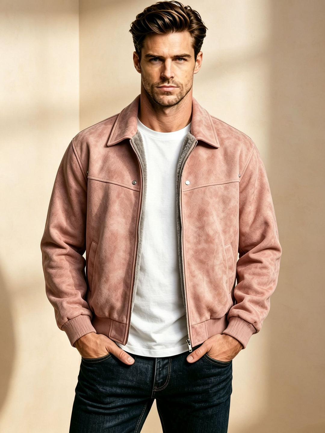 Herren Modische Lederjacke mit klassischem Kragen