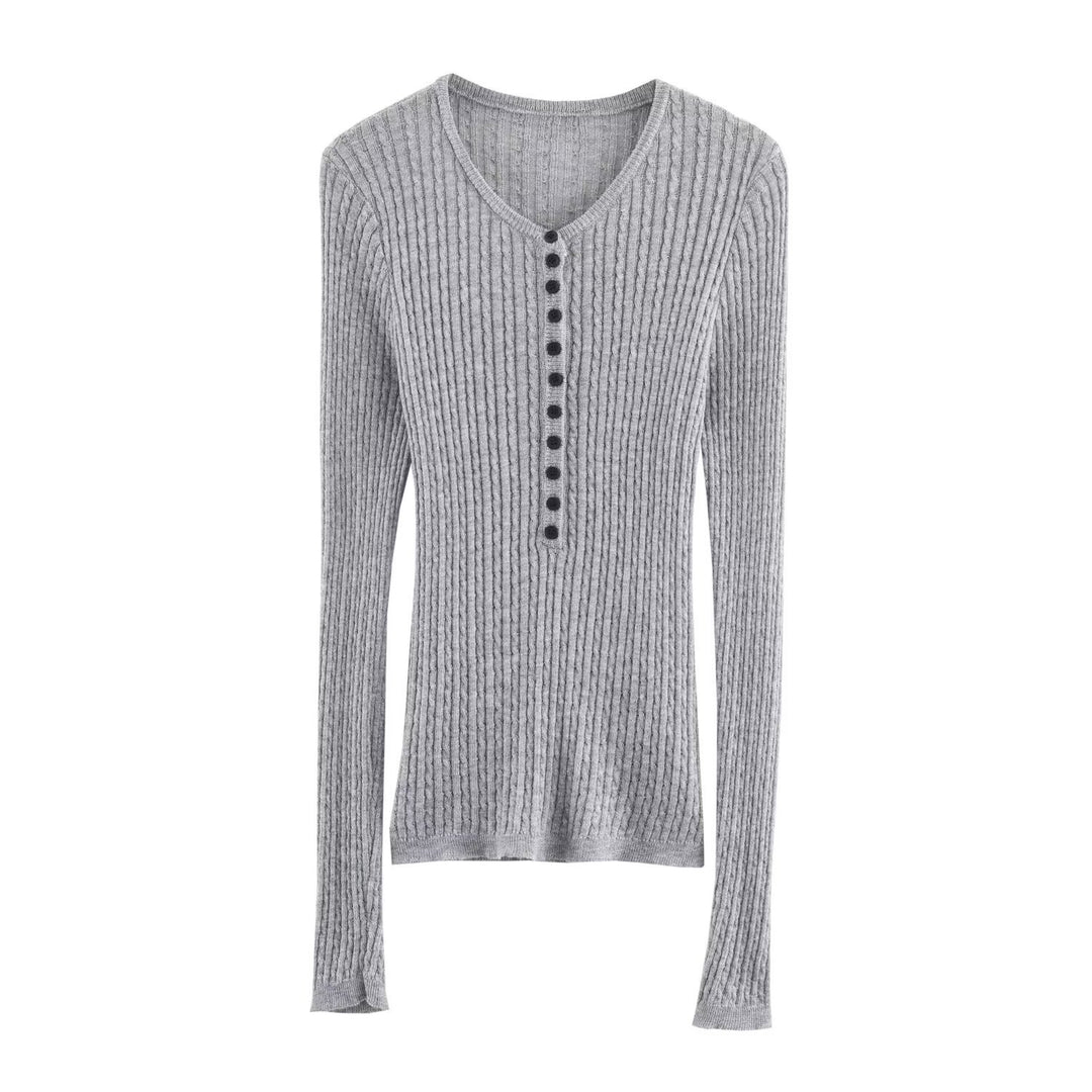 Damen Langarmshirt mit strukturiertem Rippdesign und Knopfdetails Drune