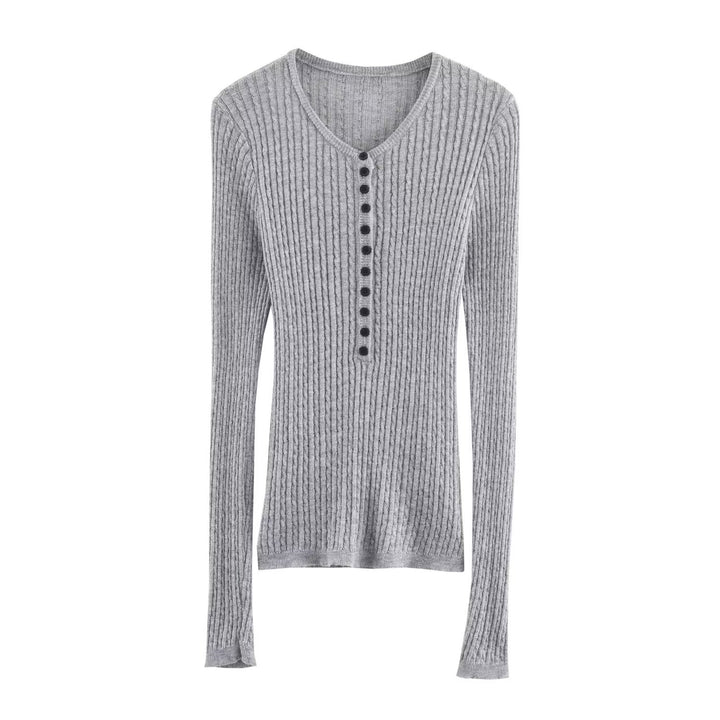 Damen Langarmshirt mit strukturiertem Rippdesign und Knopfdetails Drune