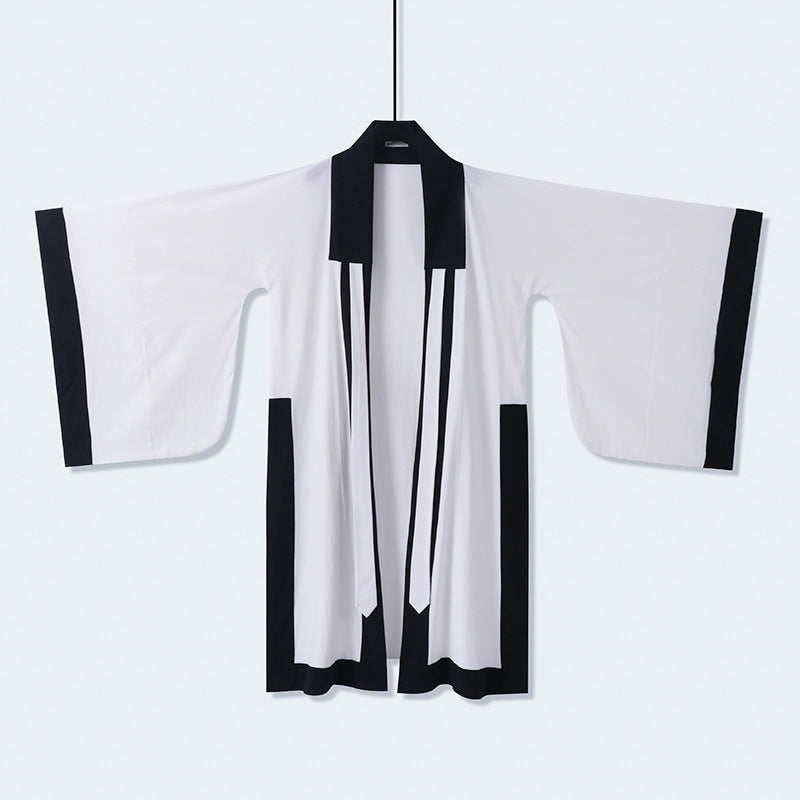 Unisex Oversize Kimono-Cardigan mit Kontrastblende, Bindeband und aufgesetzten Taschen Drune