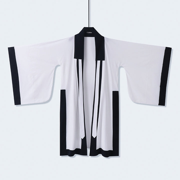 Unisex Oversize Kimono-Cardigan mit Kontrastblende, Bindeband und aufgesetzten Taschen Drune
