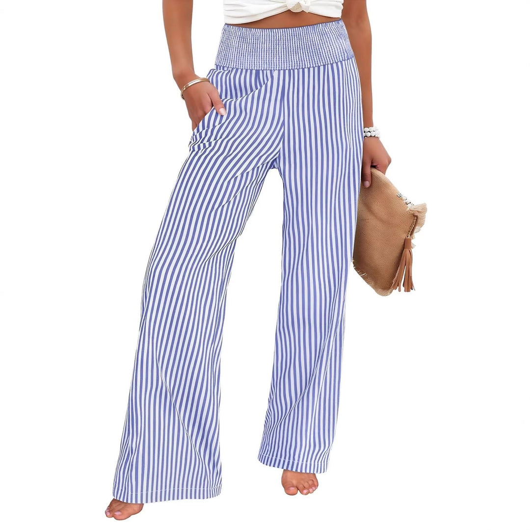Damen Gestreifte Palazzo-Hose mit hohem, gerafftem Bund und weitem Bein Drune