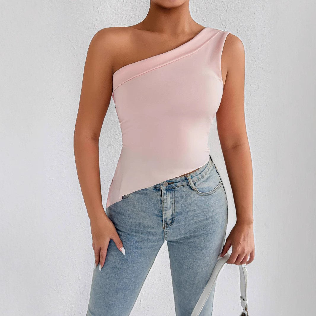 Damen asymmetrisches Top mit schulterfreiem Design und eleganter Drapierung Drune