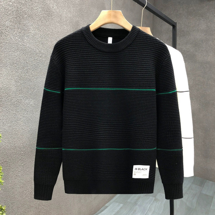 Unisex Strukturierter Waffelstrick-Pullover mit feinen Kontraststreifen Drune