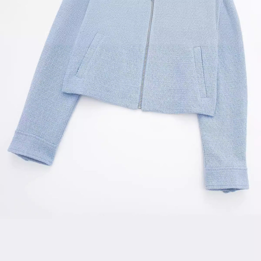 Damen nan strukturierte Kurzjacke im Bouclé-Look mit Reißverschluss und Hemdkragen Drune