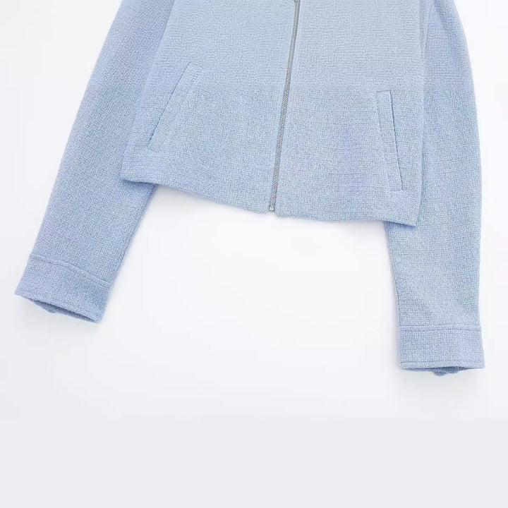 Damen nan strukturierte Kurzjacke im Bouclé-Look mit Reißverschluss und Hemdkragen Drune