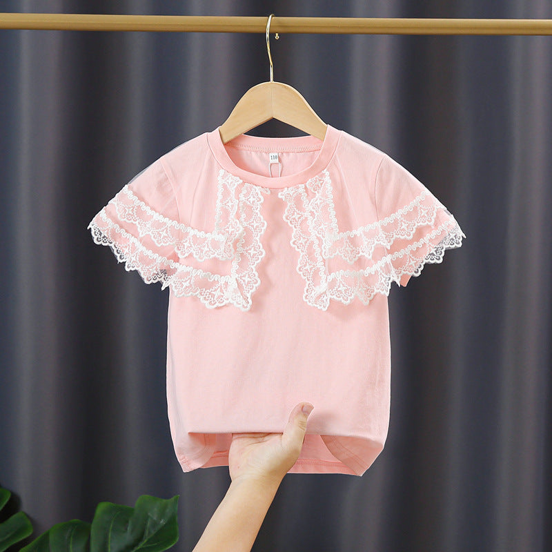 Mädchen T-Shirt mit Spitzenärmeln Drune