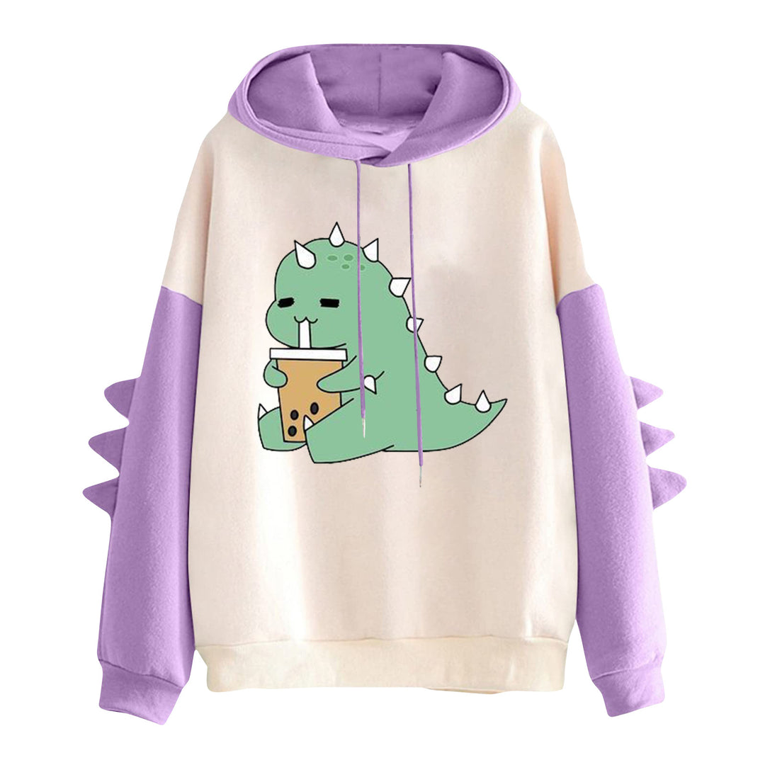 Damen nan Kapuzenpullover mit niedlichem Dinosaurier-Print und dreidimensionalen Ärmeldetails Drune