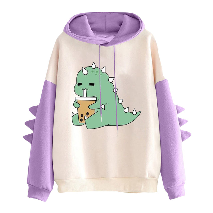 Damen nan Kapuzenpullover mit niedlichem Dinosaurier-Print und dreidimensionalen Ärmeldetails Drune