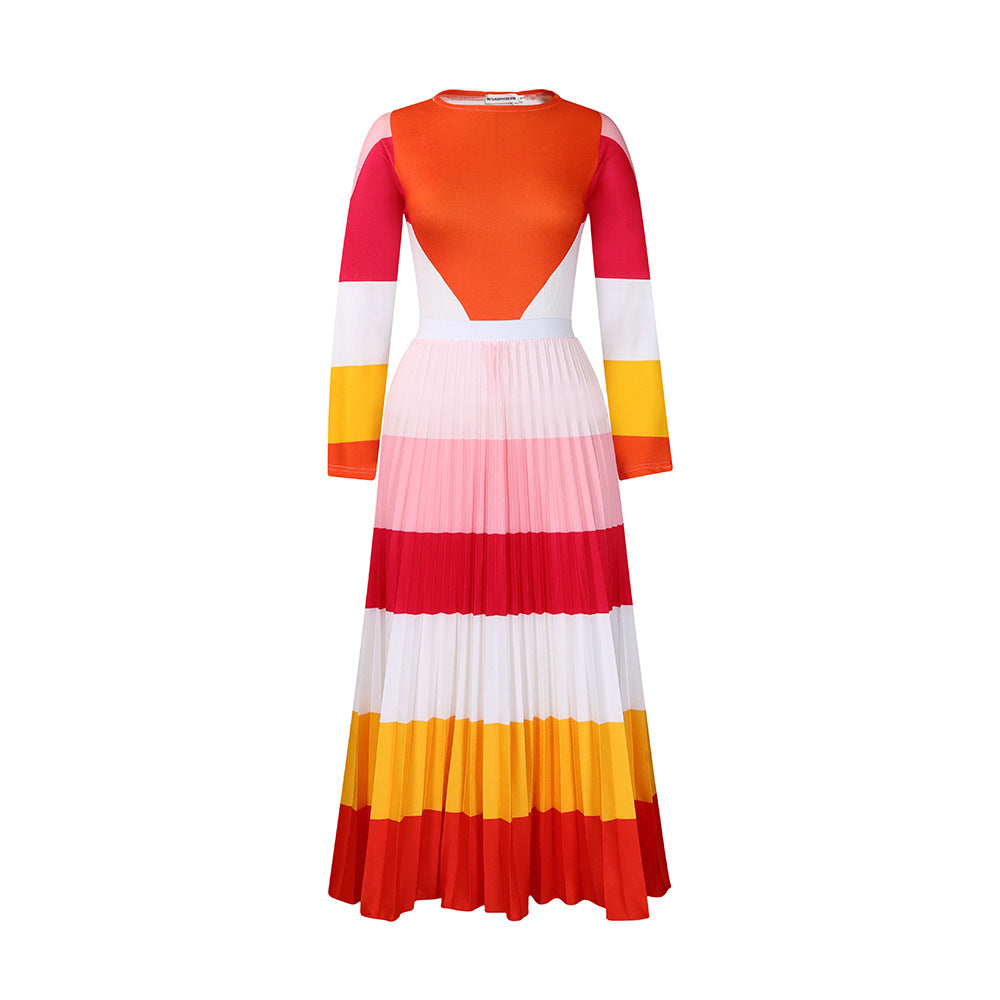 Damen Maxikleid mit modernem Grafikdesign und eleganter Plissee-Optik Drune
