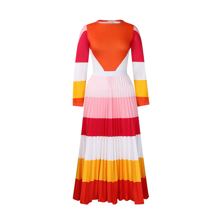 Damen Maxikleid mit modernem Grafikdesign und eleganter Plissee-Optik Drune