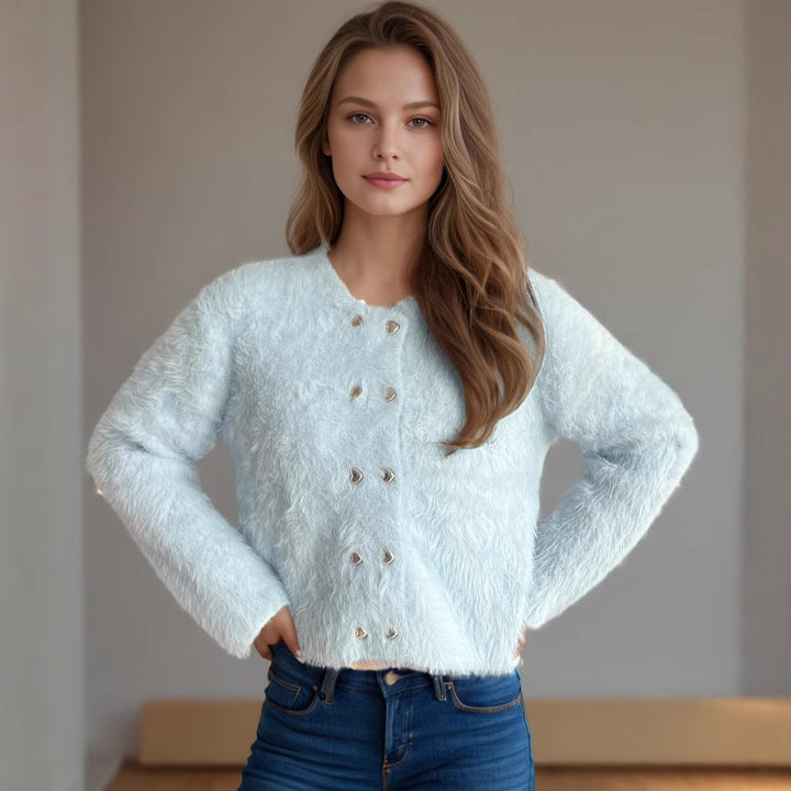 Damen weich gestrickter Bolero mit dekorativen Herzknöpfen Drune