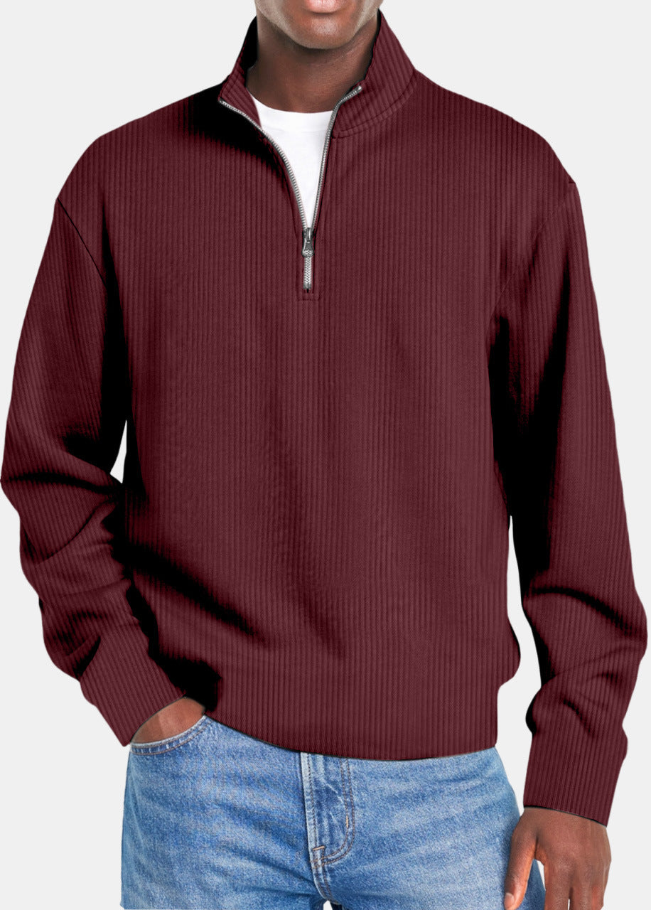 Herren nan gerippter Troyer-Pullover mit Halbzip und Stehkragen Drune