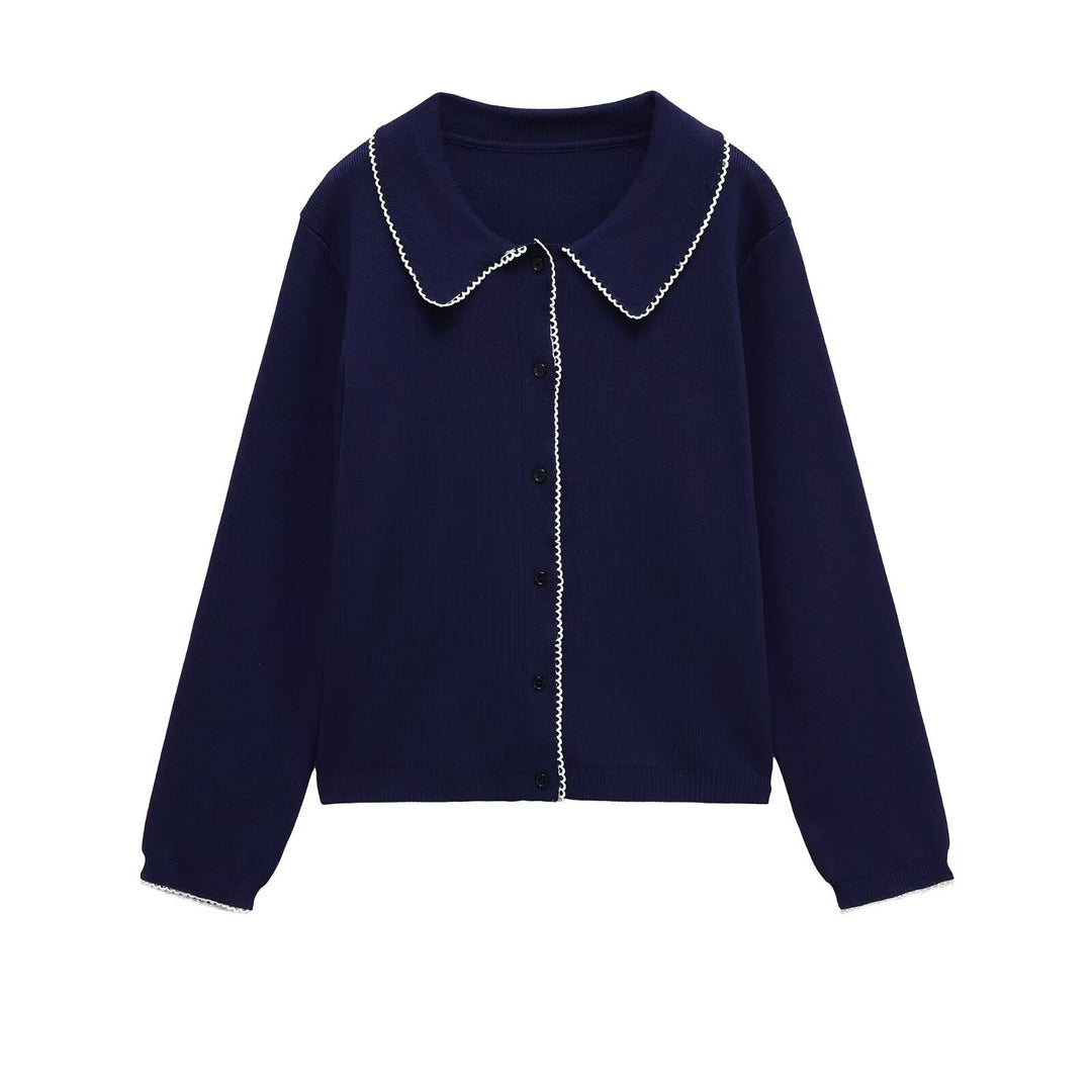 Damen Strickjacke mit dekorativem Kragen und Knopfverschluss Drune