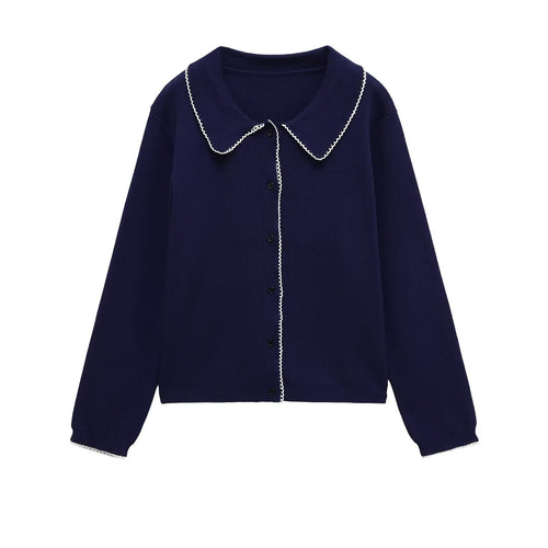 Damen Strickjacke mit dekorativem Kragen und Knopfverschluss Drune