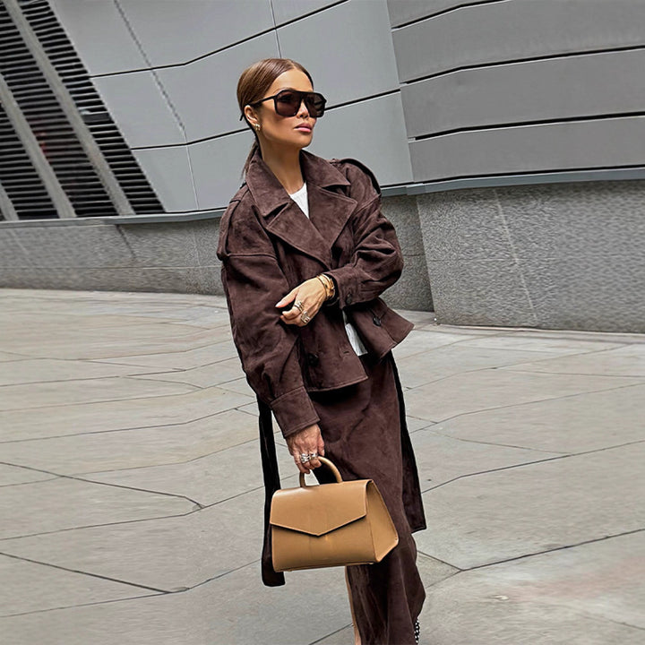 Damen modische Wildlederjacke mit passendem Rock im eleganten Set Drune
