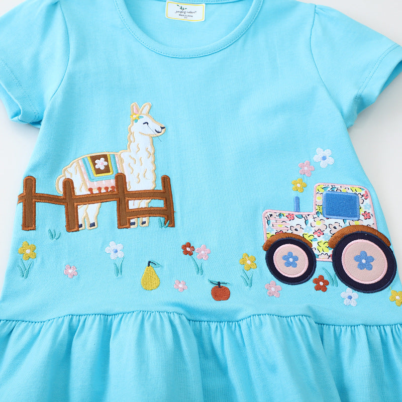 Mädchen Tüllkleid mit verspieltem Lama- und Traktor-Design Drune