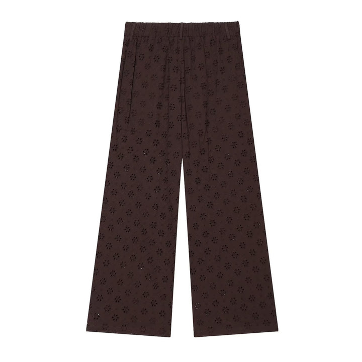Damen weit geschnittene Hose mit floralem Lochmuster Drune