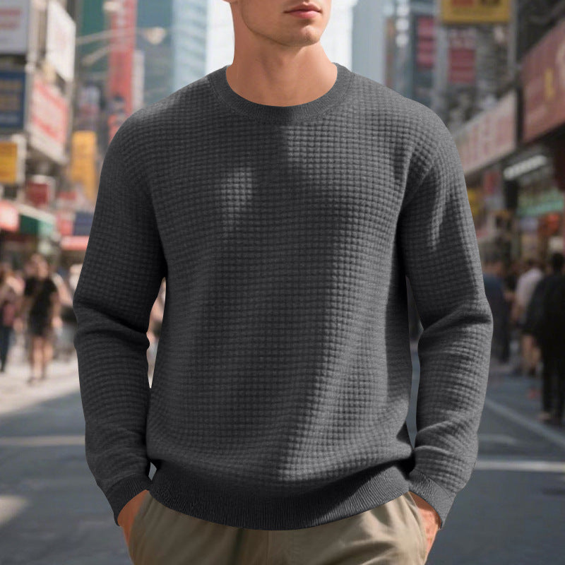 Herren nan strukturierter Strickpullover mit Waffelstruktur und Rundhalsausschnitt Drune