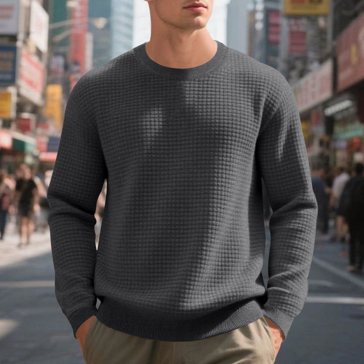 Herren nan strukturierter Strickpullover mit Waffelstruktur und Rundhalsausschnitt Drune