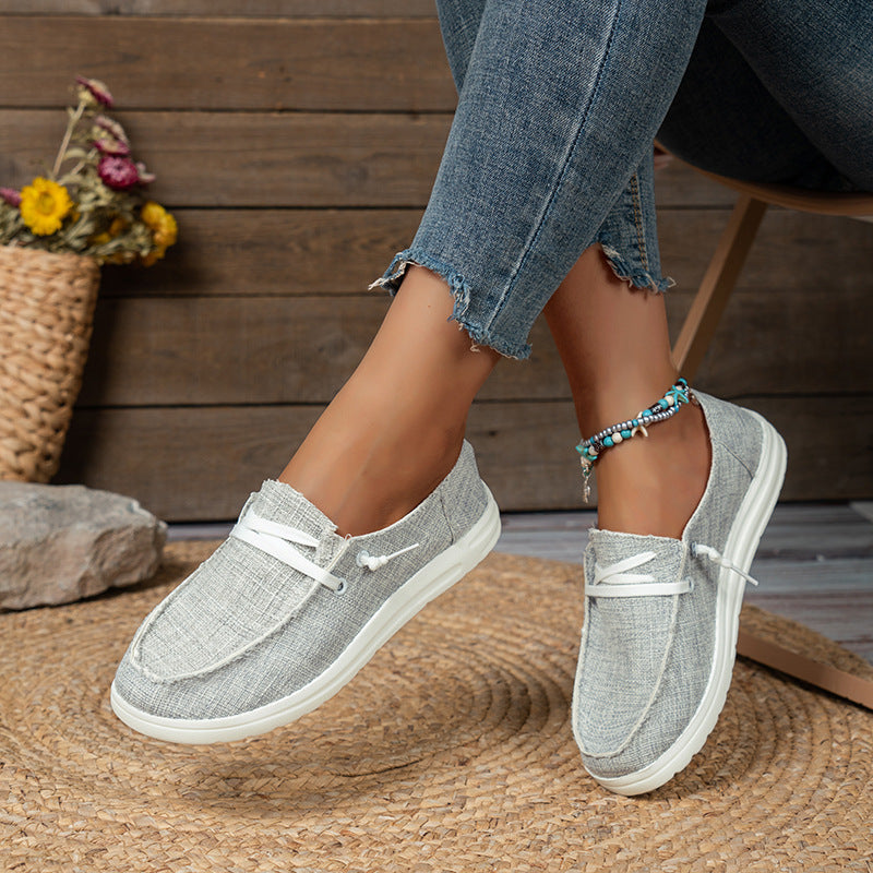 Damen nan leichte Canvas-Slipper mit dekorativer Schnürung, gepolstertem Komfortfußbett und rutschfester Leichtlaufsohle Drune