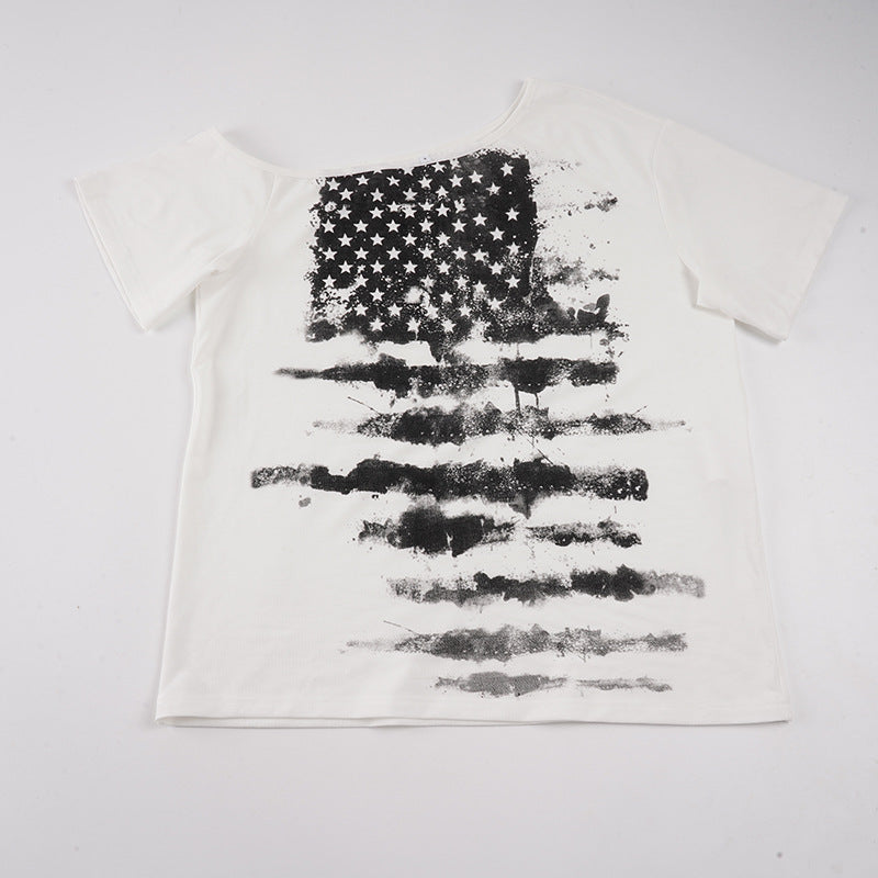 Damen lässiges T-Shirt mit kreativem Sternen-Flaggen-Design Drune