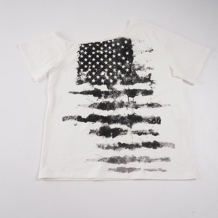 Damen lässiges T-Shirt mit kreativem Sternen-Flaggen-Design Drune