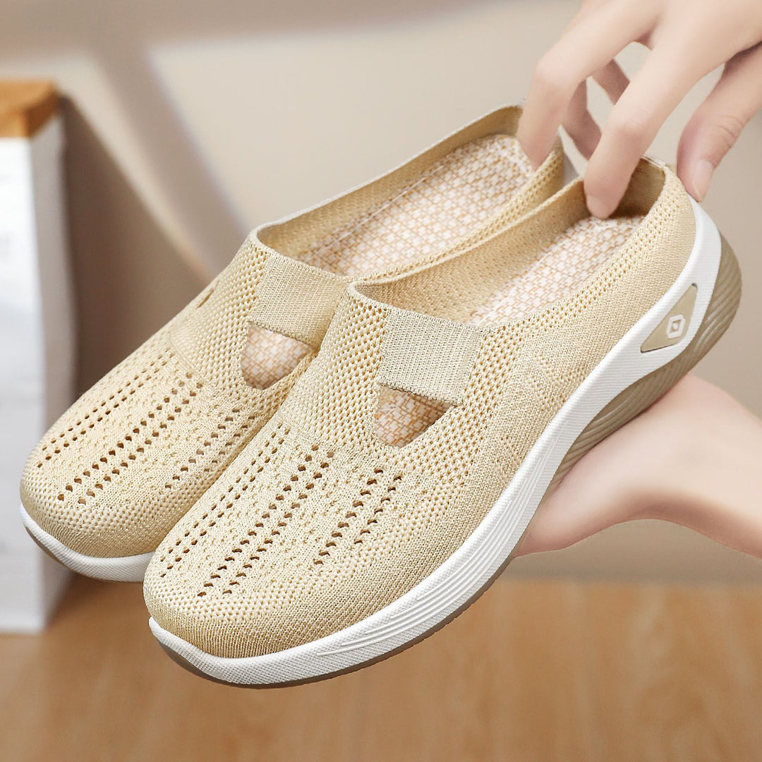 Damen nan atmungsaktive Strick-Slipper Clog mit seitlicher Cut-Out-Öffnung, dämpfender EVA- und PU-Zwischensohle Drune