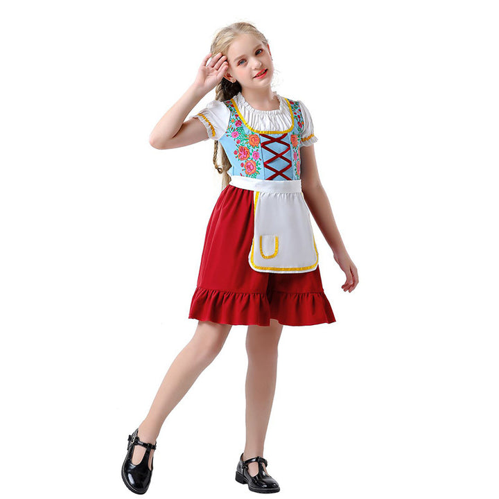 Damen nan nostalgisches Trachten-Kostümkleid mit geschnürtem Mieder, Rüschenkragen und abnehmbarer Schürze Drune