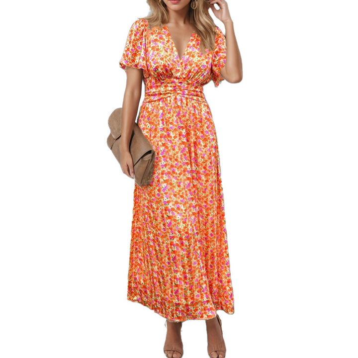 Damen Fließendes Maxikleid mit floralem Design und V-Ausschnitt Drune
