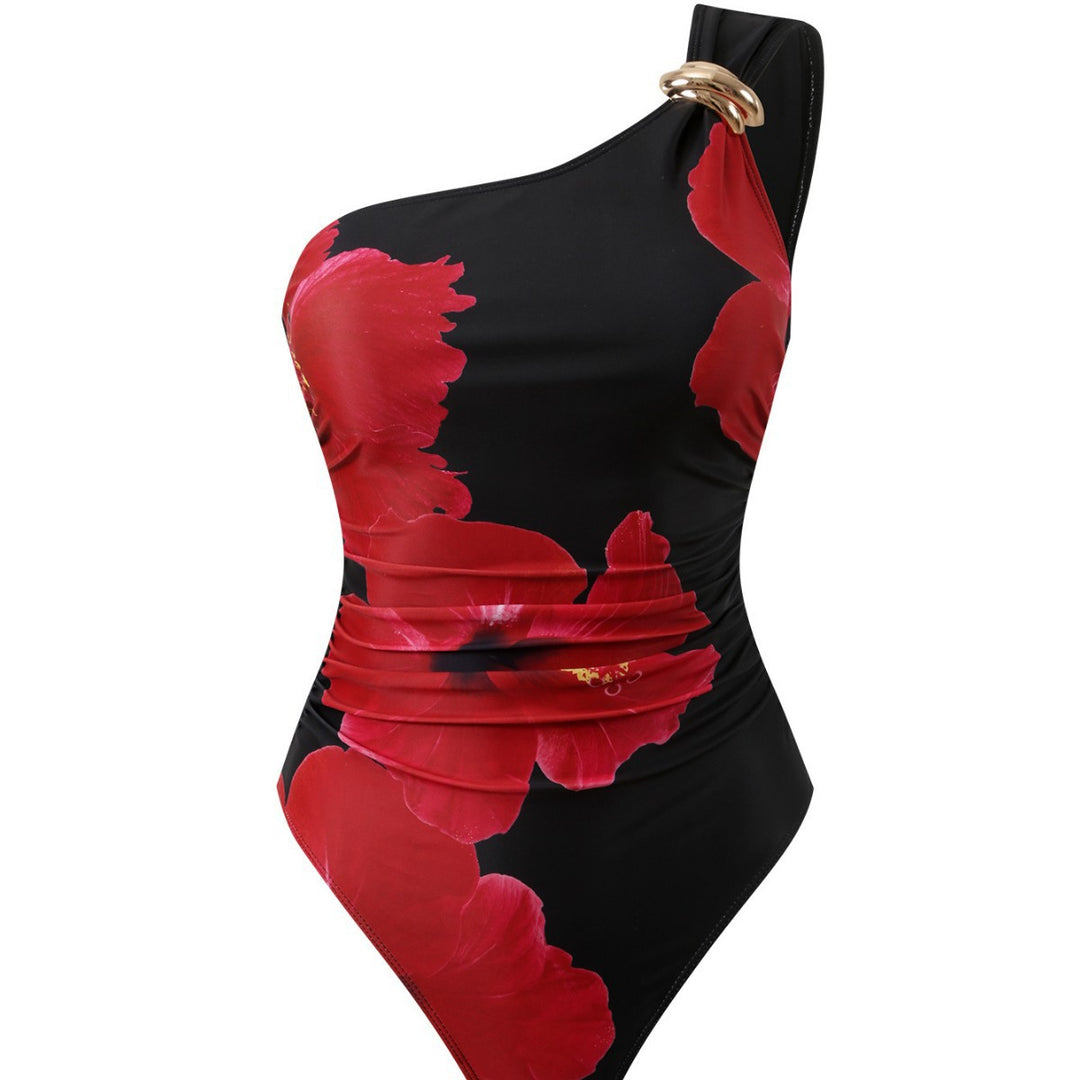 Damen Eleganter Einteiler mit asymmetrischem Schnitt und floralem Design Drune