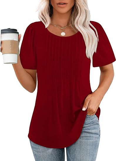 Damen Sommer T-Shirt mit Falten-Design Drune