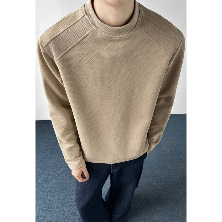Herren Strukturiertes Langarmshirt mit Stehkragen und geometrischem Reliefmuster Drune
