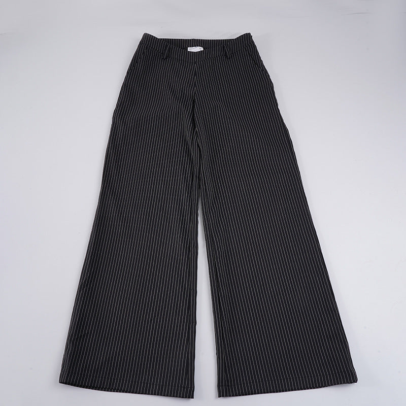 Damen weite Hochtaillierte Stoffhose mit Streifenmuster Drune