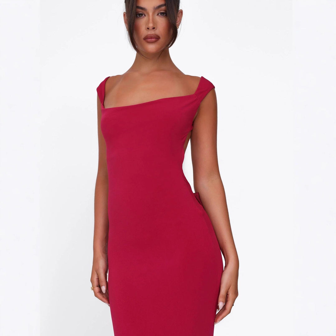 Damen nan körperbetontes Abendkleid mit quadratischem Ausschnitt und breiten Trägern Drune